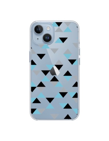 Coque iPhone 14 Triangles Ice Blue Bleu Noir Transparente - Project M