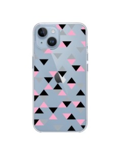 Coque iPhone 14 Triangles Pink Rose Noir Transparente -...