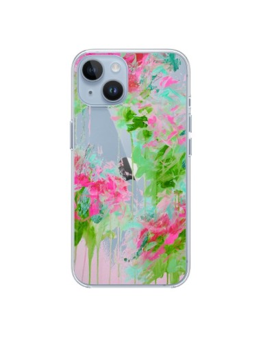 Coque iPhone 14 Fleur Flower Rose Vert Transparente - Ebi Emporium