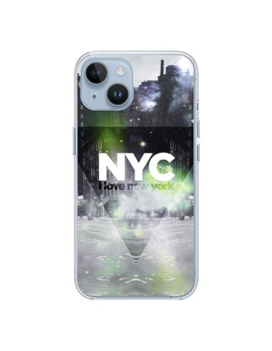 Coque iPhone 14 I Love New York City Vert - Javier Martinez