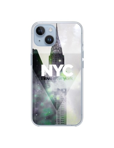 Coque iPhone 14 I Love New York City Gris Violet Vert - Javier Martinez