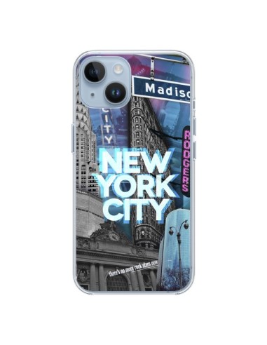 Coque iPhone 14 New York City Buildings Bleu - Javier Martinez