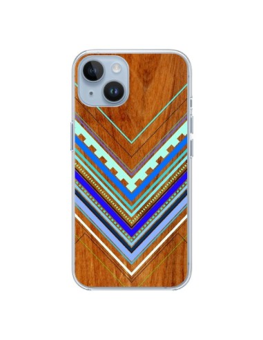 Coque iPhone 14 Azteque Arbutus Blue Bois Aztec Tribal - Jenny Mhairi