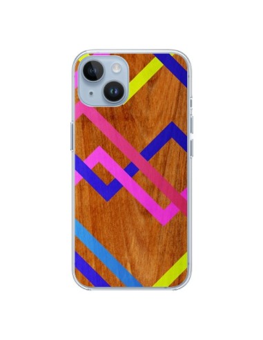 Coque iPhone 14 Pink Yellow Wooden Bois Azteque Aztec Tribal - Jenny Mhairi