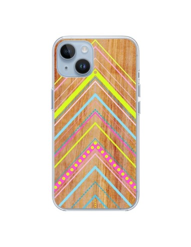 Coque iPhone 14 Wooden Chevron Pink Bois Azteque Aztec Tribal - Jenny Mhairi