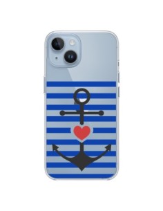 Coque iPhone 14 Mariniere Ancre Marin Coeur Transparente...