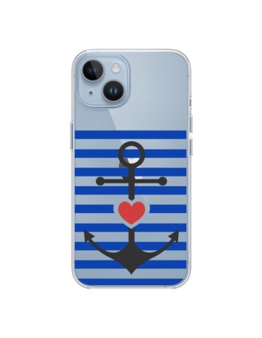 Coque iPhone 14 Mariniere Ancre Marin Coeur Transparente - Jonathan Perez