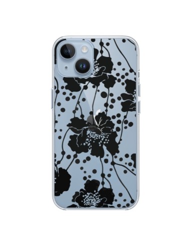 Coque iPhone 14 Fleurs Noirs Flower Transparente - Dricia Do