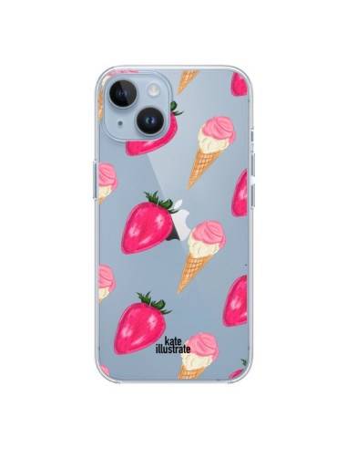 Coque iPhone 14 Strawberry Ice Cream Fraise Glace Transparente - kateillustrate