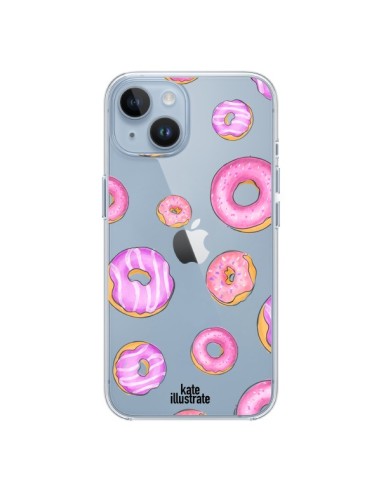 Coque iPhone 14 Pink Donuts Rose Transparente - kateillustrate