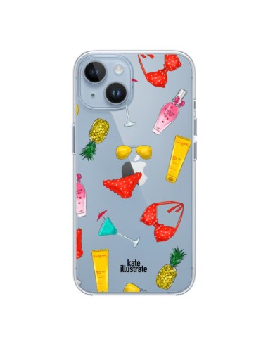 Coque iPhone 14 Summer Essentials Ete Essentiel Transparente - kateillustrate