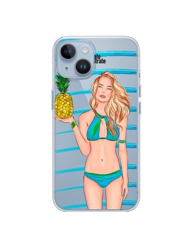 Coque iPhone 14 Malibu Ananas Plage Ete Bleu Transparente - kateillustrate