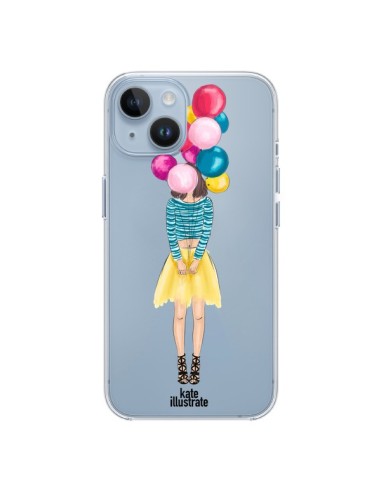 Coque iPhone 14 Girls Balloons Ballons Fille Transparente - kateillustrate
