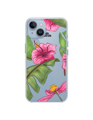 Coque iPhone 14 Tropical Leaves Fleurs Feuilles Transparente - kateillustrate