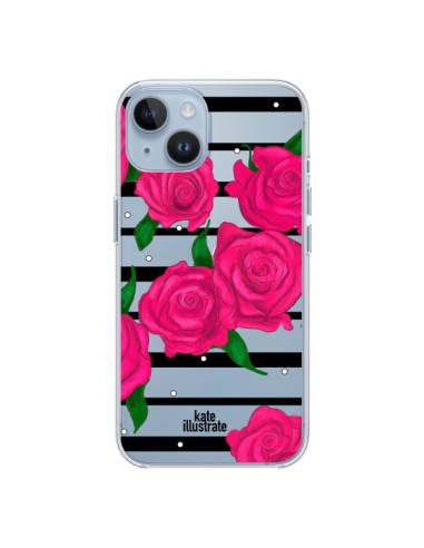 iPhone 14 case Pink Flowers Clear - kateillustrate