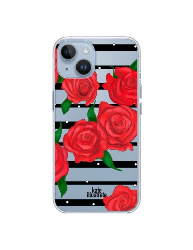 Coque iPhone 14 Red Roses Rouge Fleurs Flowers Transparente - kateillustrate