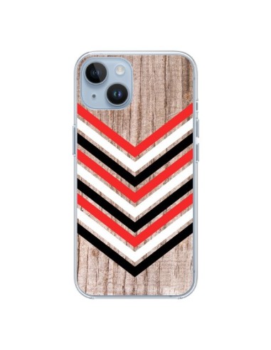 Coque iPhone 14 Tribal Aztèque Bois Wood Flèche Rouge Blanc Noir - Laetitia