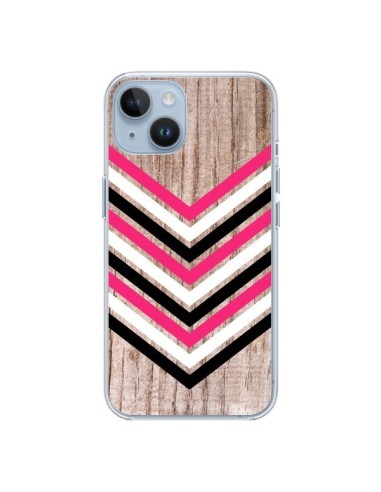 Coque iPhone 14 Tribal Aztèque Bois Wood Flèche Rose Blanc Noir - Laetitia