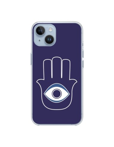 Coque iPhone 14 Main de Fatma Oeil Bleu - Laetitia