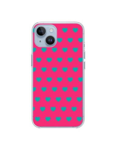 iPhone 14 case Heart Blue sfondo Pink - Laetitia