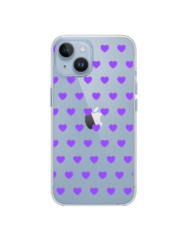 Coque iPhone 14 Coeur Heart Love Amour Violet Transparente - Laetitia