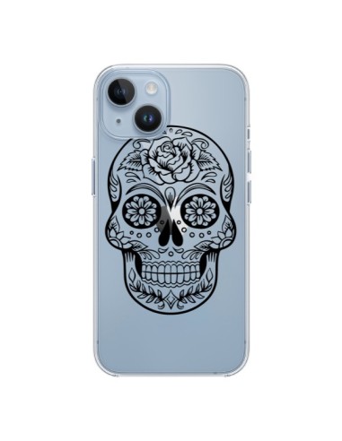 Coque iPhone 14 Tête de Mort Mexicaine Noir Transparente - Laetitia