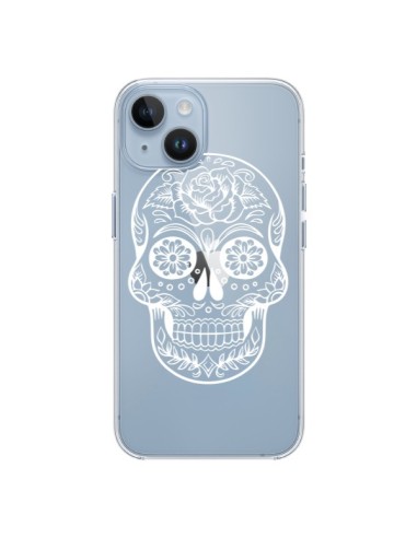 Coque iPhone 14 Tête de Mort Mexicaine Blanche Transparente - Laetitia