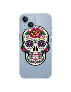 Cover iPhone 14 Teschio Messicano Fiori Trasparente -...