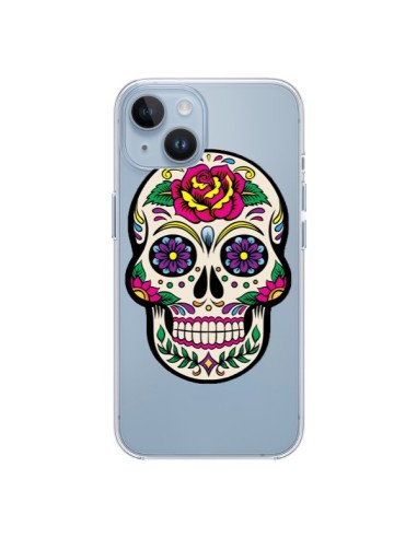 Coque iPhone 14 Tête de Mort Mexicaine Fleurs Transparente - Laetitia