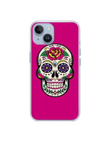 Coque iPhone 14 Tête de Mort Mexicaine Rose Fushia - Laetitia