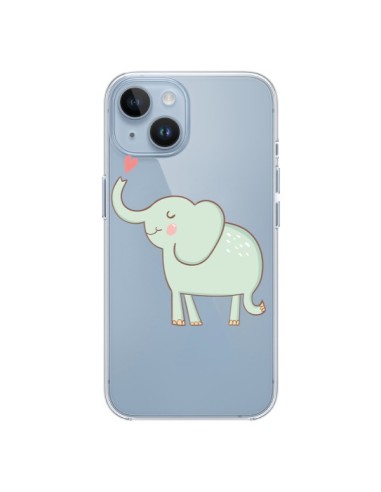 Cover iPhone 14 Elefante Animale Cuore Amore  Trasparente - Petit Griffin