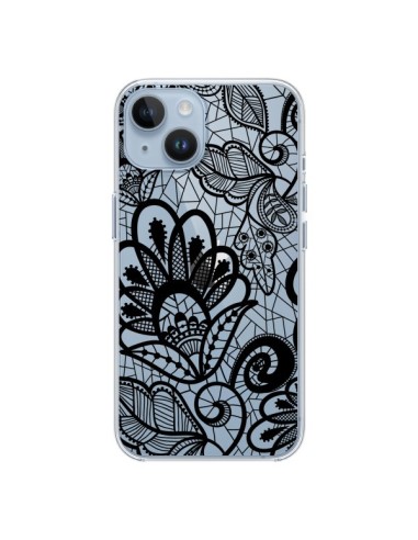 Coque iPhone 14 Lace Fleur Flower Noir Transparente - Petit Griffin