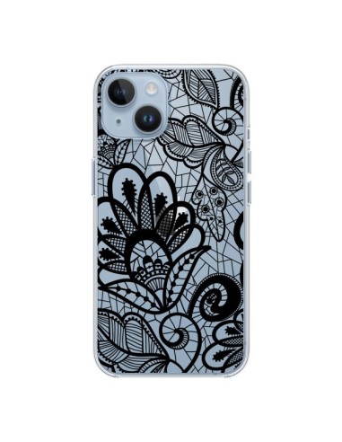 Cover iPhone 14 Pizzo Fiori Flower Nero Trasparente - Petit Griffin