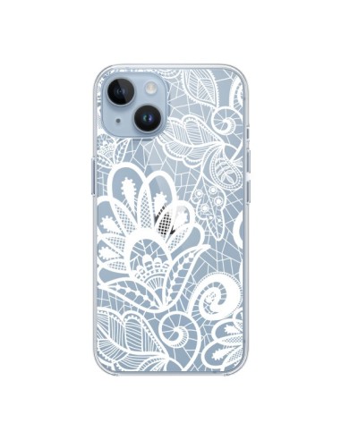 Cover iPhone 14 Pizzo Fiori Flower Bianco Trasparente - Petit Griffin