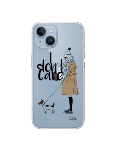 Coque iPhone 14 I don't care Fille Chien Transparente - Lolo Santo