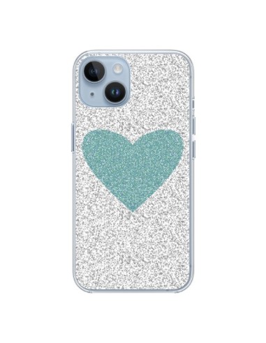 Coque iPhone 14 Coeur Bleu Vert Argent Love - Mary Nesrala