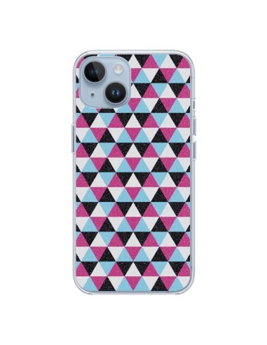 Coque iPhone 14 Azteque Triangles Rose Bleu Gris - Mary Nesrala