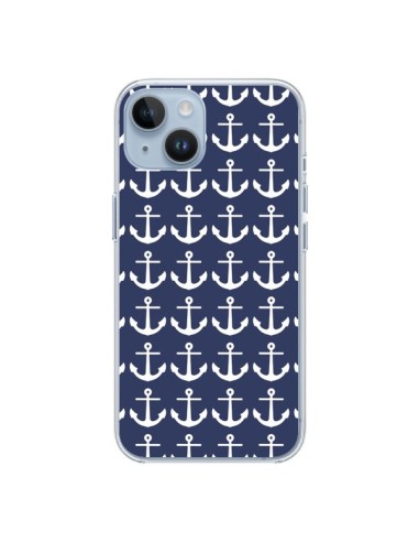 Coque iPhone 14 Ancre Marin Bleu Anchors Navy - Mary Nesrala