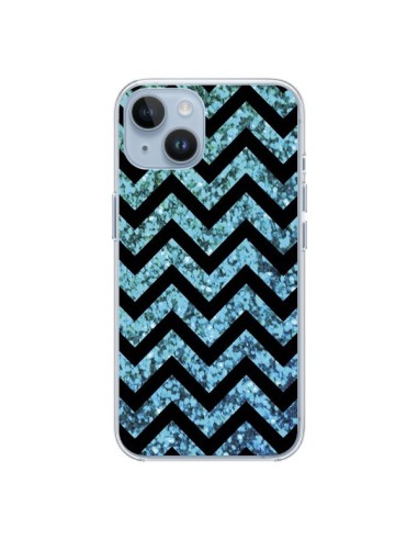 Coque iPhone 14 Chevron Aqua Sparkle Triangle Azteque - Mary Nesrala