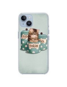 Coque iPhone 14 Chaton Chat Kitten Boite Cookies Pois -...