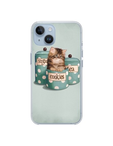 Coque iPhone 14 Chaton Chat Kitten Boite Cookies Pois - Maryline Cazenave