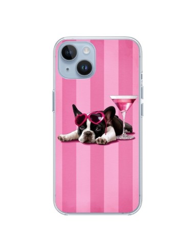 Cover iPhone 14 Cane Cocktail Occhiali Cuore Rosa - Maryline Cazenave