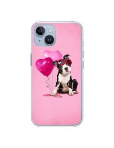 Coque iPhone 14 Chien Dog Ballon Lunettes Coeur Rose -...