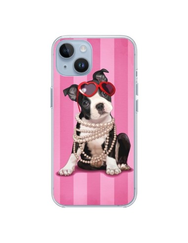 Coque iPhone 14 Chien Dog Fashion Collier Perles Lunettes Coeur - Maryline Cazenave