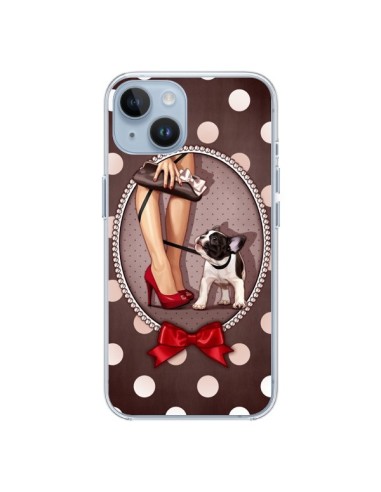 Coque iPhone 14 Lady Jambes Chien Dog Pois Noeud papillon - Maryline Cazenave