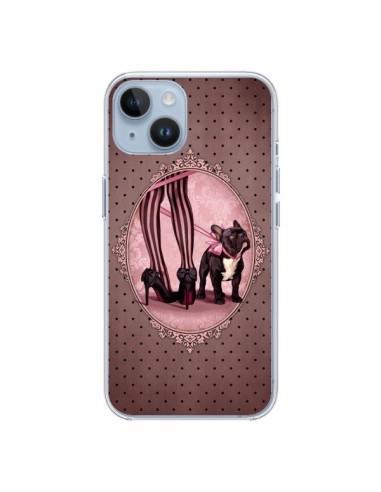 Cover iPhone 14 Lady Jambes Cane Dog Rosa Pois Nero - Maryline Cazenave