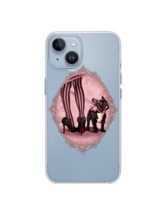 Coque iPhone 14 Lady Jambes Chien Bulldog Dog Rose Pois...
