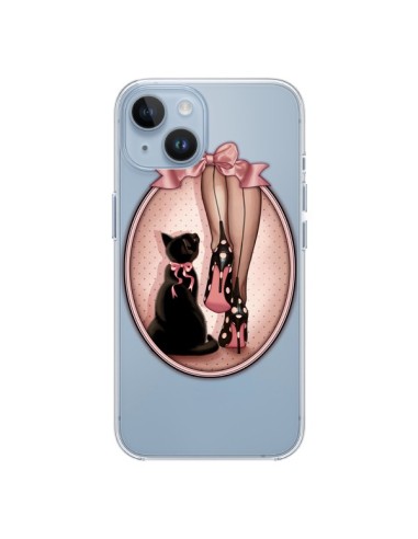 Coque iPhone 14 Lady Chat Noeud Papillon Pois Chaussures Transparente - Maryline Cazenave