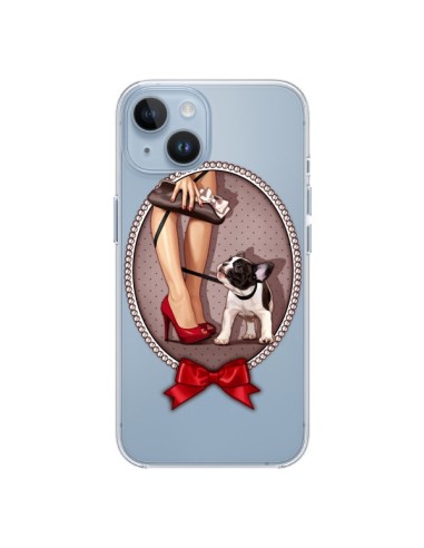 Cover iPhone 14 Lady Jambes Cane Bulldog Dog Pois Papillon Trasparente - Maryline Cazenave