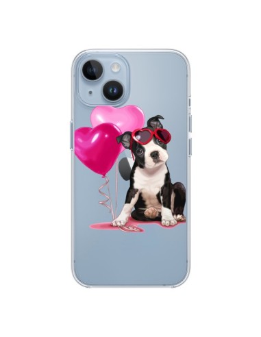 Cover iPhone 14 Cane Dog Palloncini Occhiali Cuore Rosa Trasparente - Maryline Cazenave
